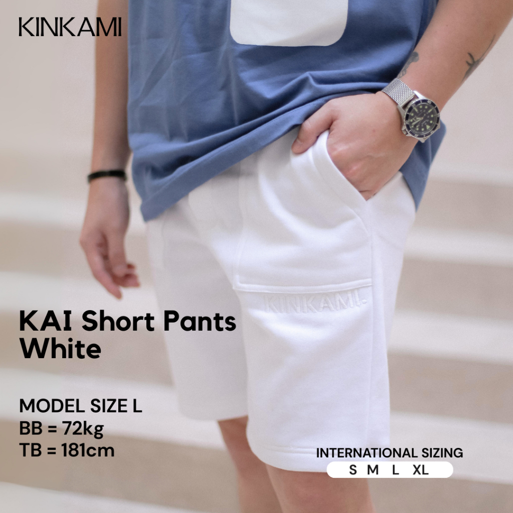 Celana Pendek Pria Santai Bordir | KAI White by KINKAMI