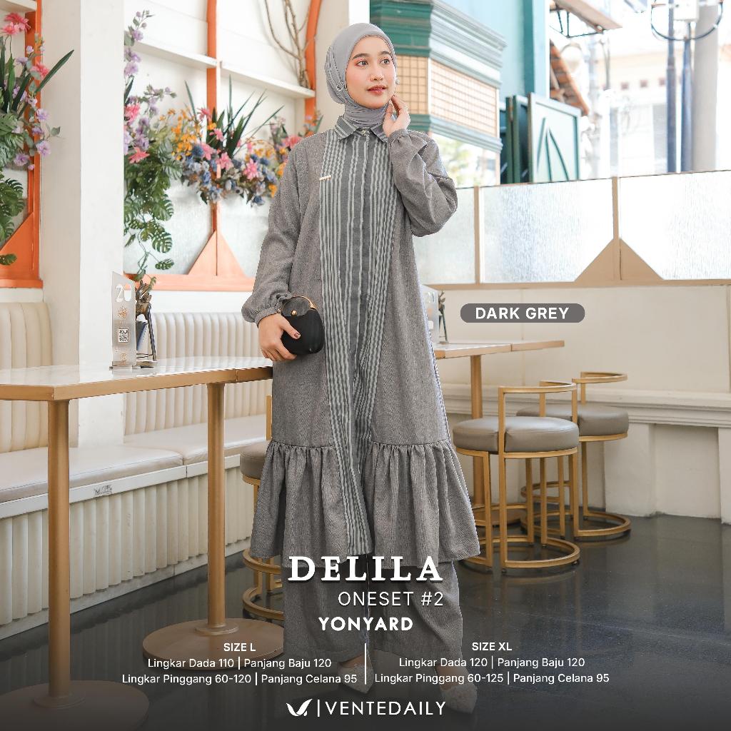 Delila One Set Ventedaily Motif Salur Kombi Polos Premium One Set Jumbo Wanita Kekinian Setelan Long