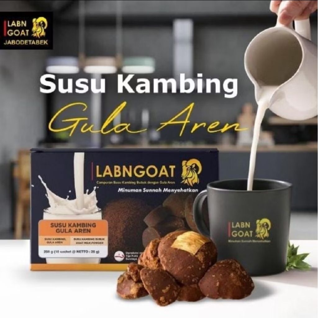SUSU KAMBING GULA AREN LABNGOAT ISI 10 SACHET, SUSU KAMBING ETAWA ASLI DAN GULA AREN LABN