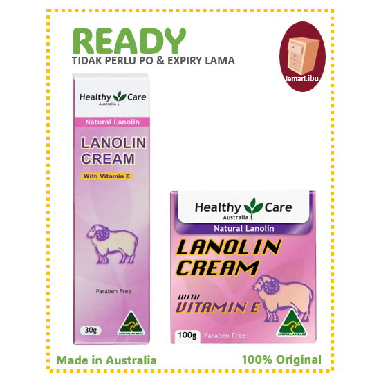 Healthy Care Natural Lanolin & Vitamin E Cream 30g II 100g - 100% ORIGINAL  Australia