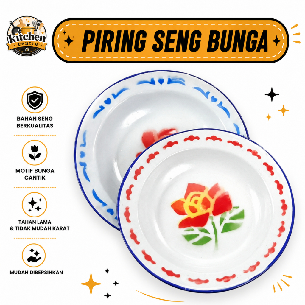Piring Seng Piring Jadul Piring Enamel Piring MOtif Bunga Piring Seng Tradisional PIring Jadul Murah