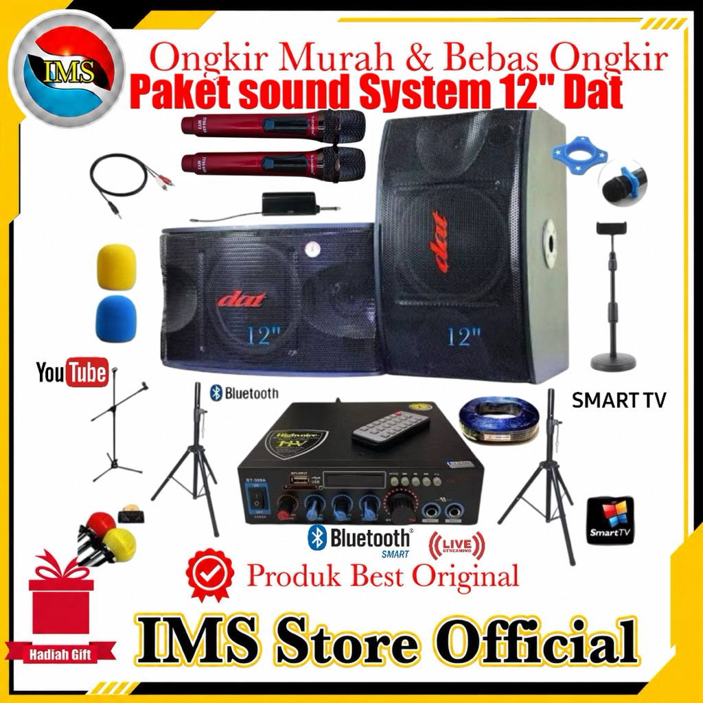 Paket 1 set Sound Speaker 12inch Dat DK124 Stereo Karaoke live musik Bluetooth