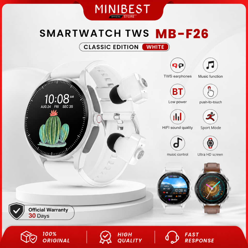 MINIBEST Smartwatch TWS Bluetooth F26 Classic Edition Earphone Nirkabel