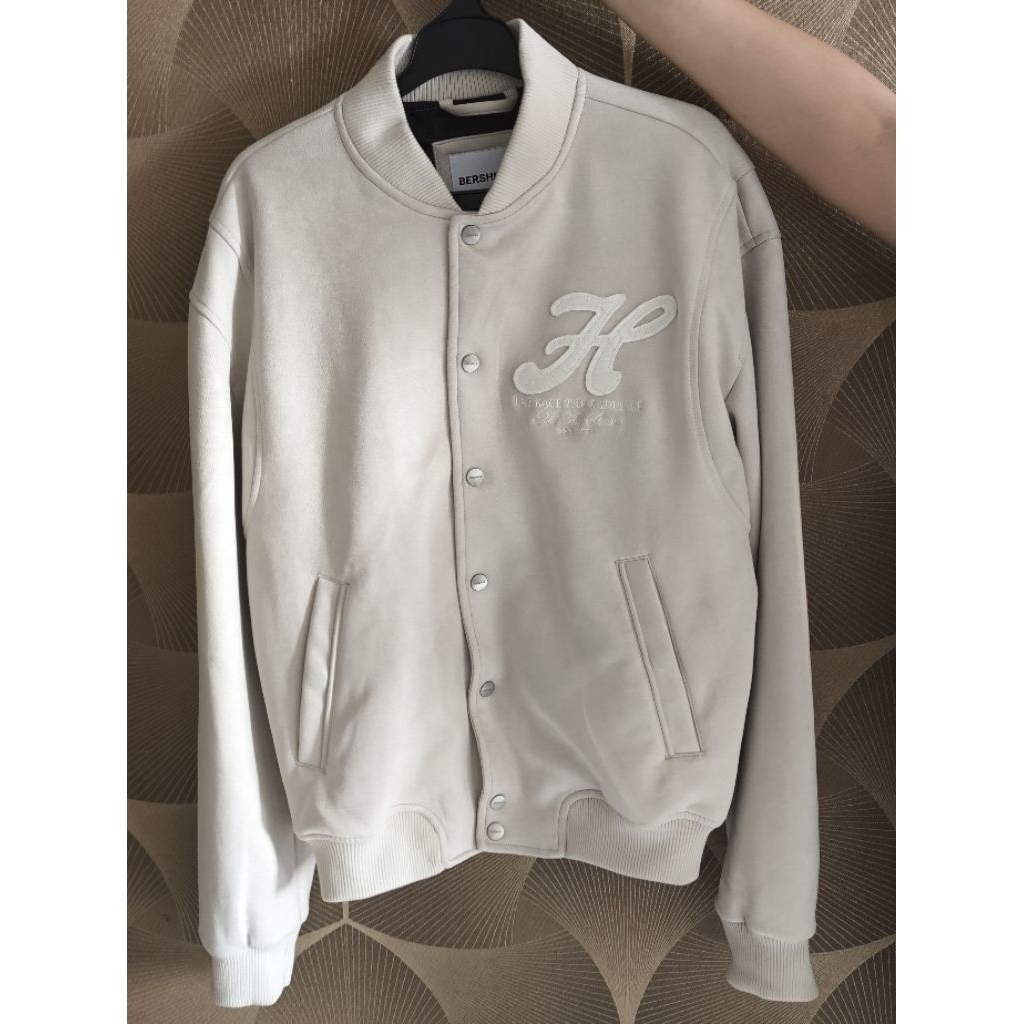 Jacket Varsity Bomber BERSHKA [Original Store] Cream Size XL