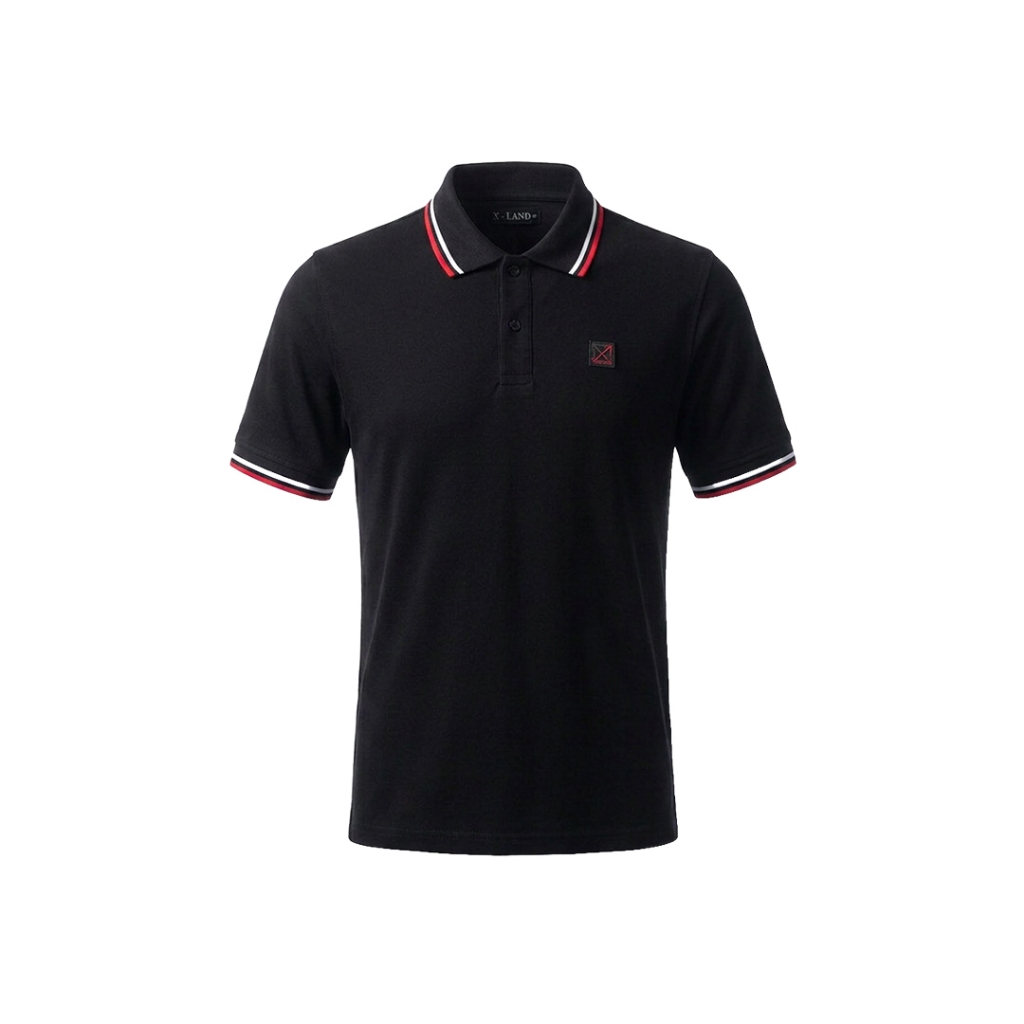 X - LAND  Kaus Polo Strip Putih Merah  - Yoskai Black