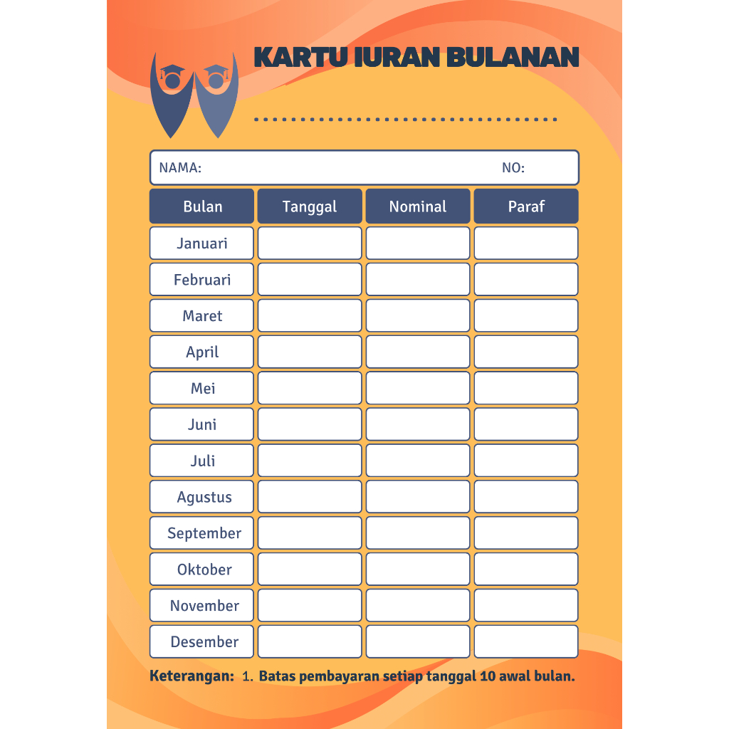 Cetak Kartu Iuran / Iuran SPP / Iuran Warga / Iuran Sampah "Custom" Kualitas Terbaik