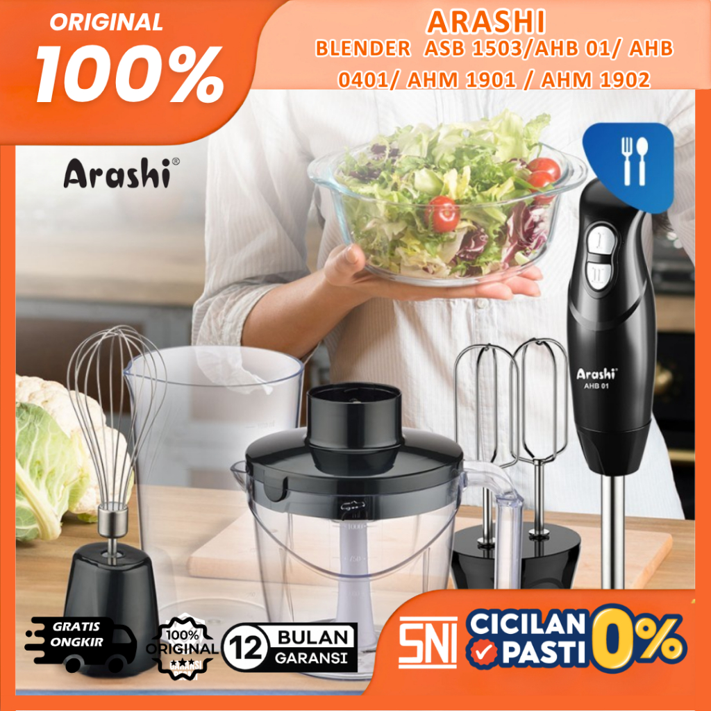 Arashi Hand Blender 5in1 dan Stand Blender Chopper Mixer Juicer Set ASB 1503/AHB 01/AHB 0401/AHM 190