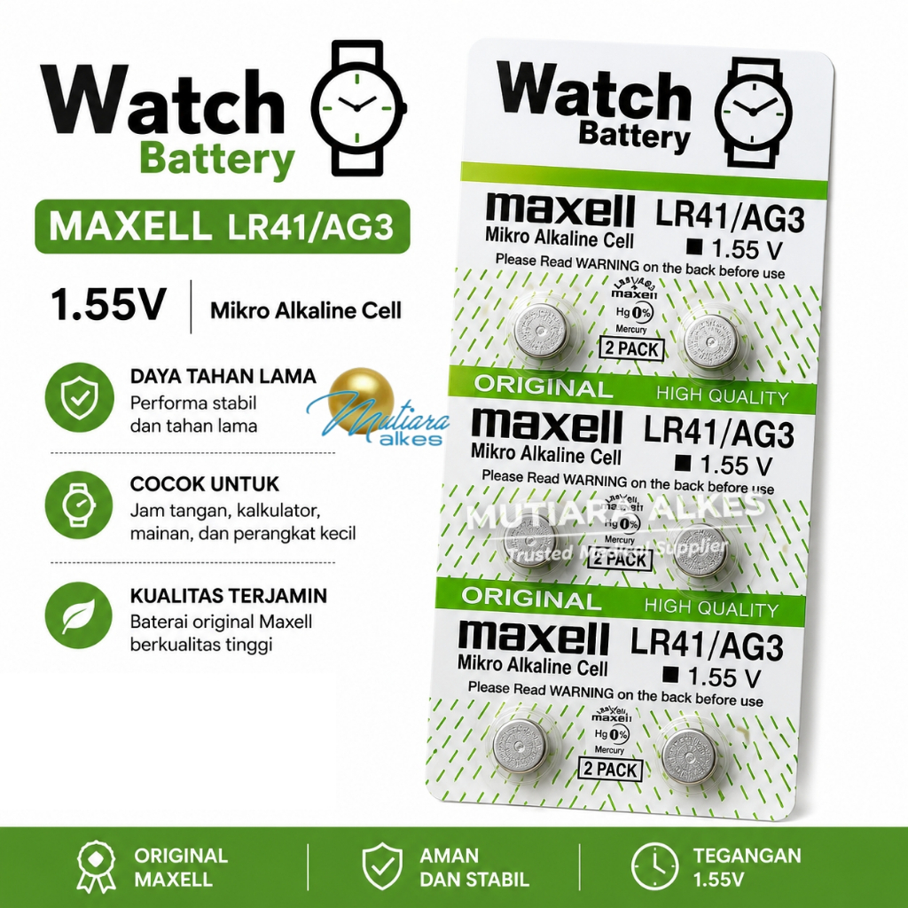 (MUTIARA ALKES) Baterai LR41 SR41 AG3 / Baterai Battery Hearing Aid / Batre Alat Bantu Dengar Kalkul