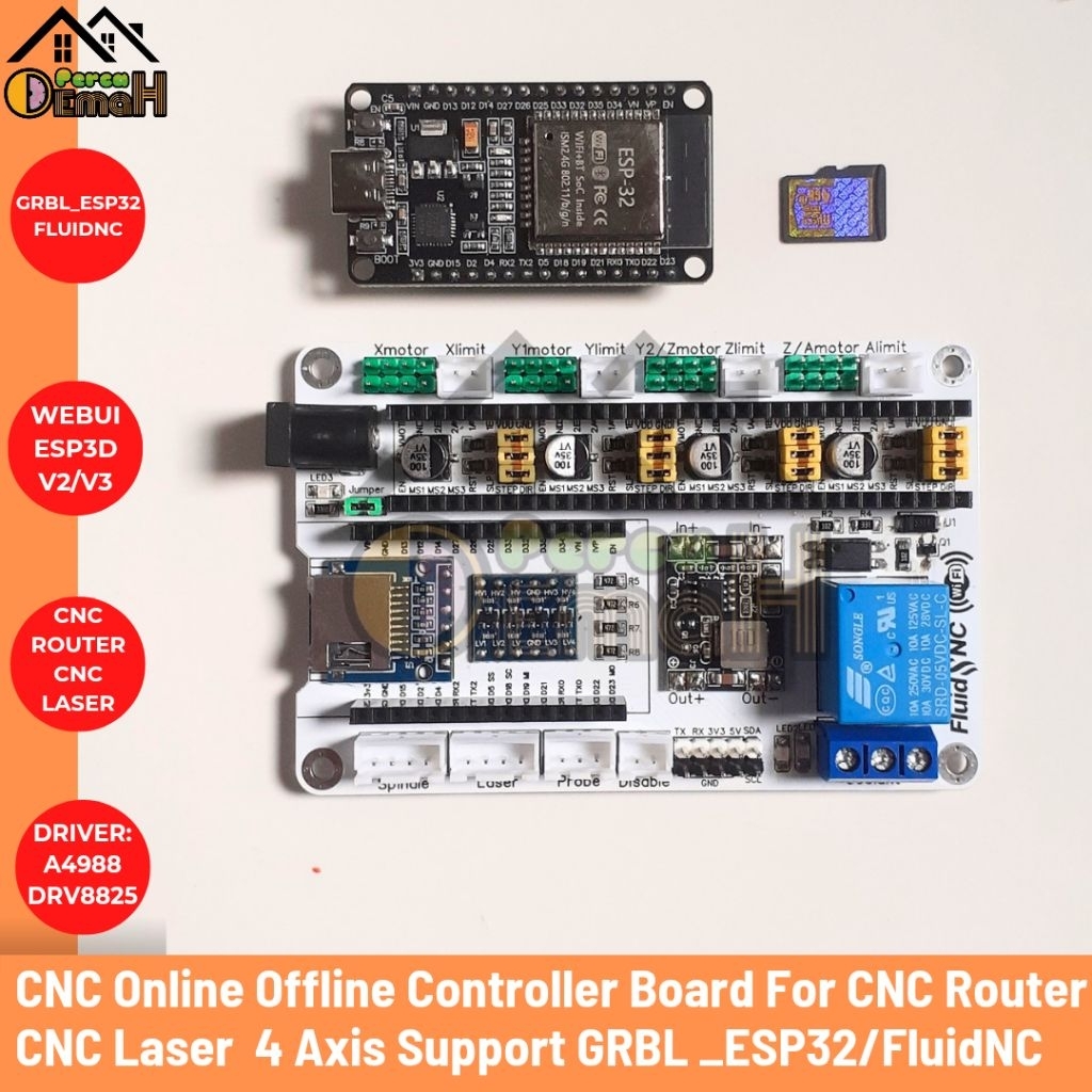 Offline CNC Router/Laser Controller Board GRBL ESP32/FluidNC With Y Axis Dual Motor Configuration Co