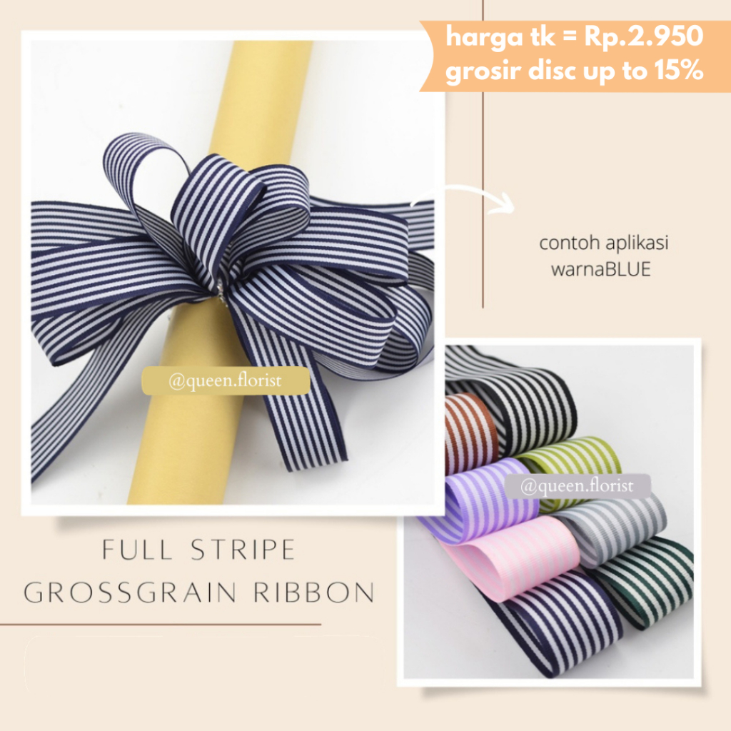 1M PITA GROSSGRAIN FULL STRIPE KOREAN RIBBON MOTIF GARIS TENGAH LEBAR 2.6CM PREMIUM PITA KADO GIFT B