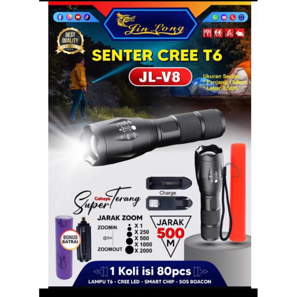 Senter Swatt Jinlong Jl-V8 Senter Cree LED T6