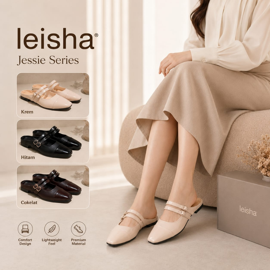 LEISHA - JESSIE Sepatu Mules Flat Shoes Mary Jane Cewek Sepatu Wanita Kerja Kuliah Casual