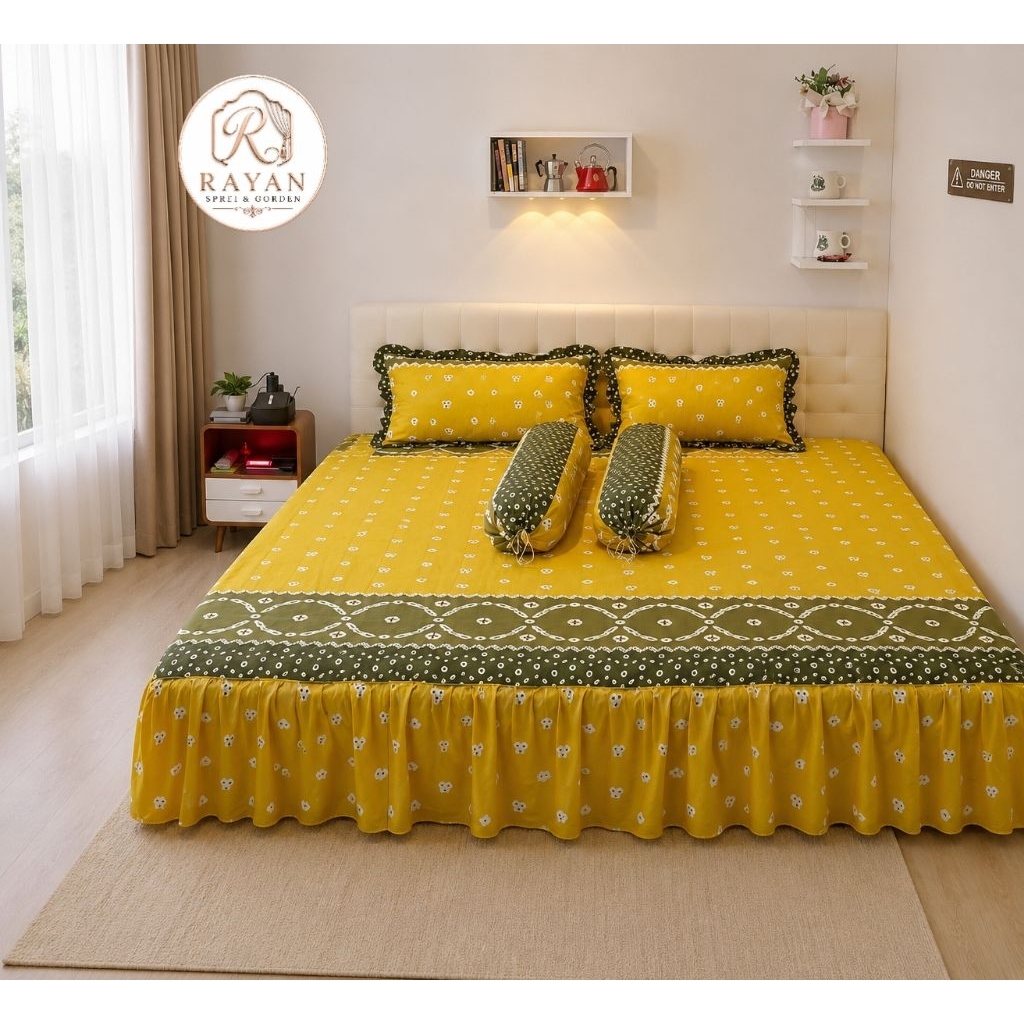 Sprei Rumbai Motif Jumputan | Seprei ukuran 180*200 | Jumbo King 200x200 Tinggi Rumbai 45