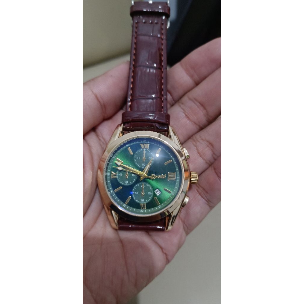 Jam Tangan Pria/Cowo Poshi PS926 Brown Gold Green