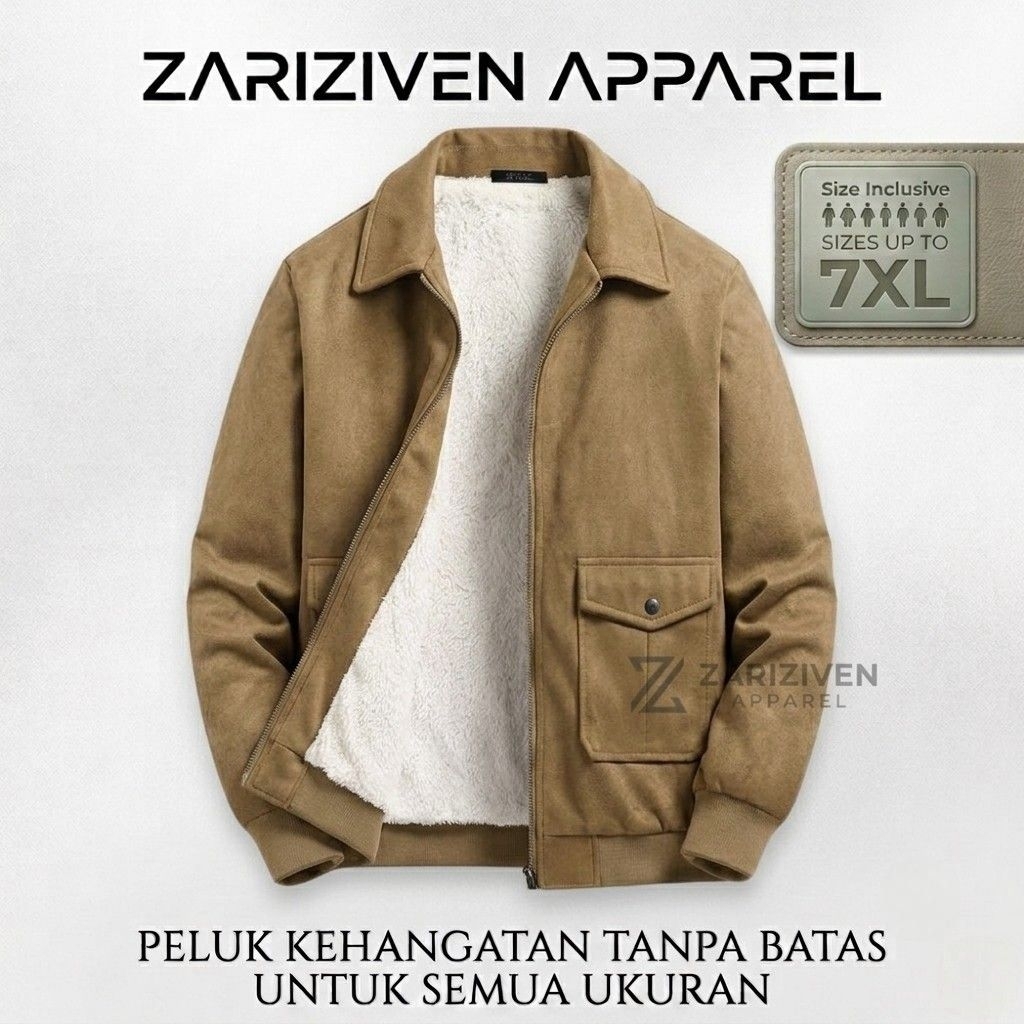 Jaket Harrington Pria Sherpa Fleece Premium - Zarizipen Apparel - Jaket Musim Dingin Suede Tebal Han