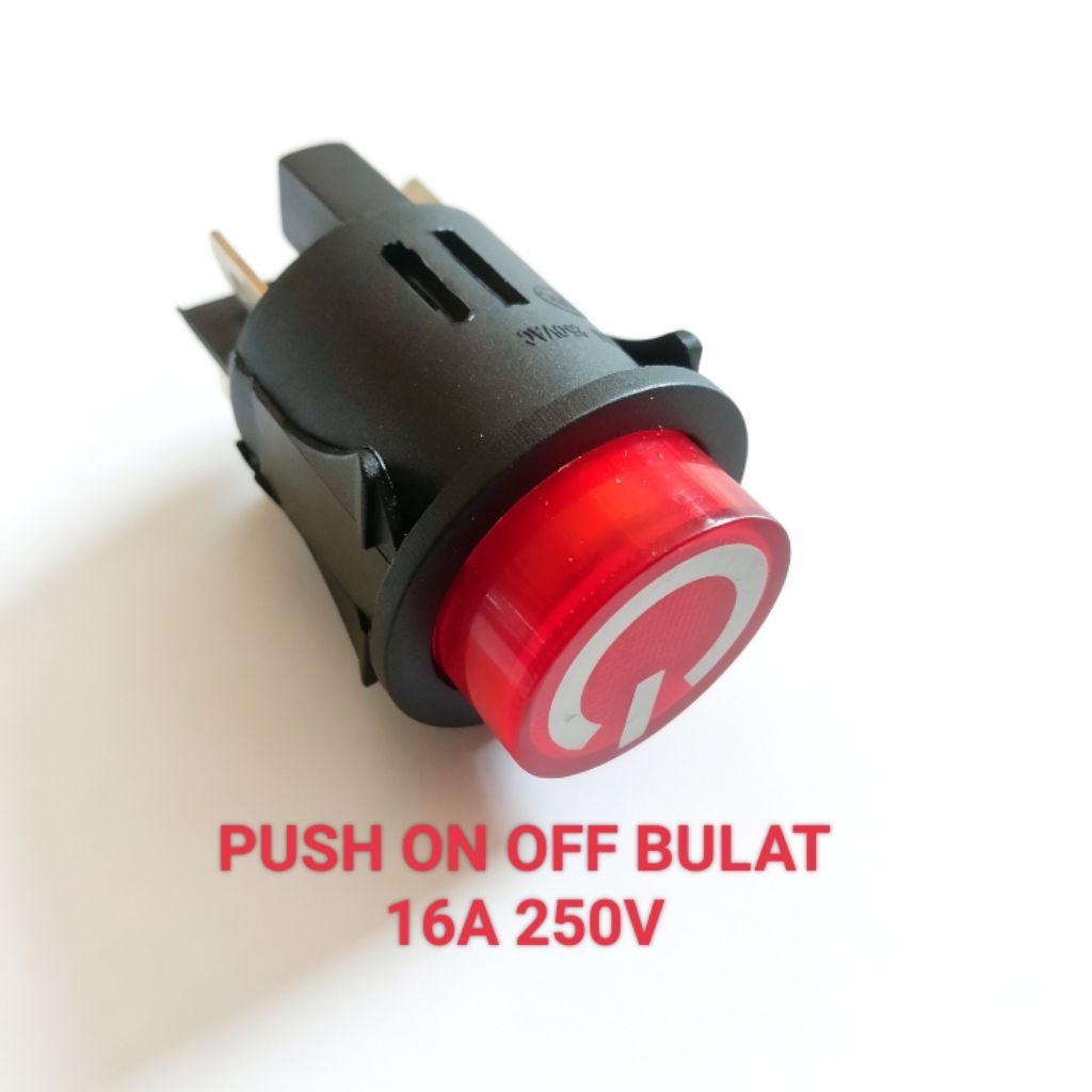PUSH ON OFF 4 PIN 16A 250VAC BULAT LAMPU MERAH