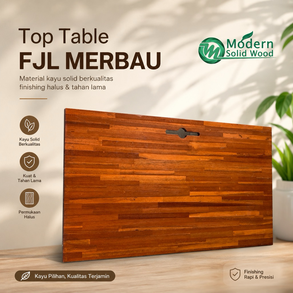 Top Table Meja Kerja Elegan Bahan kayu Merbau FJl Board
