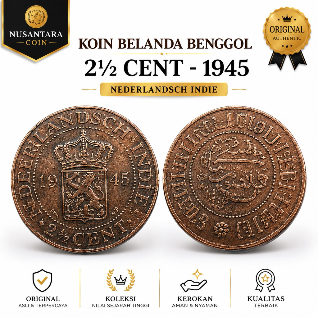 Koin Kuno Belanda Benggol 2½ Cent Tahun 1945 Asli | Nederlandsch Indie | Koin Antik | Koleksi | Kero