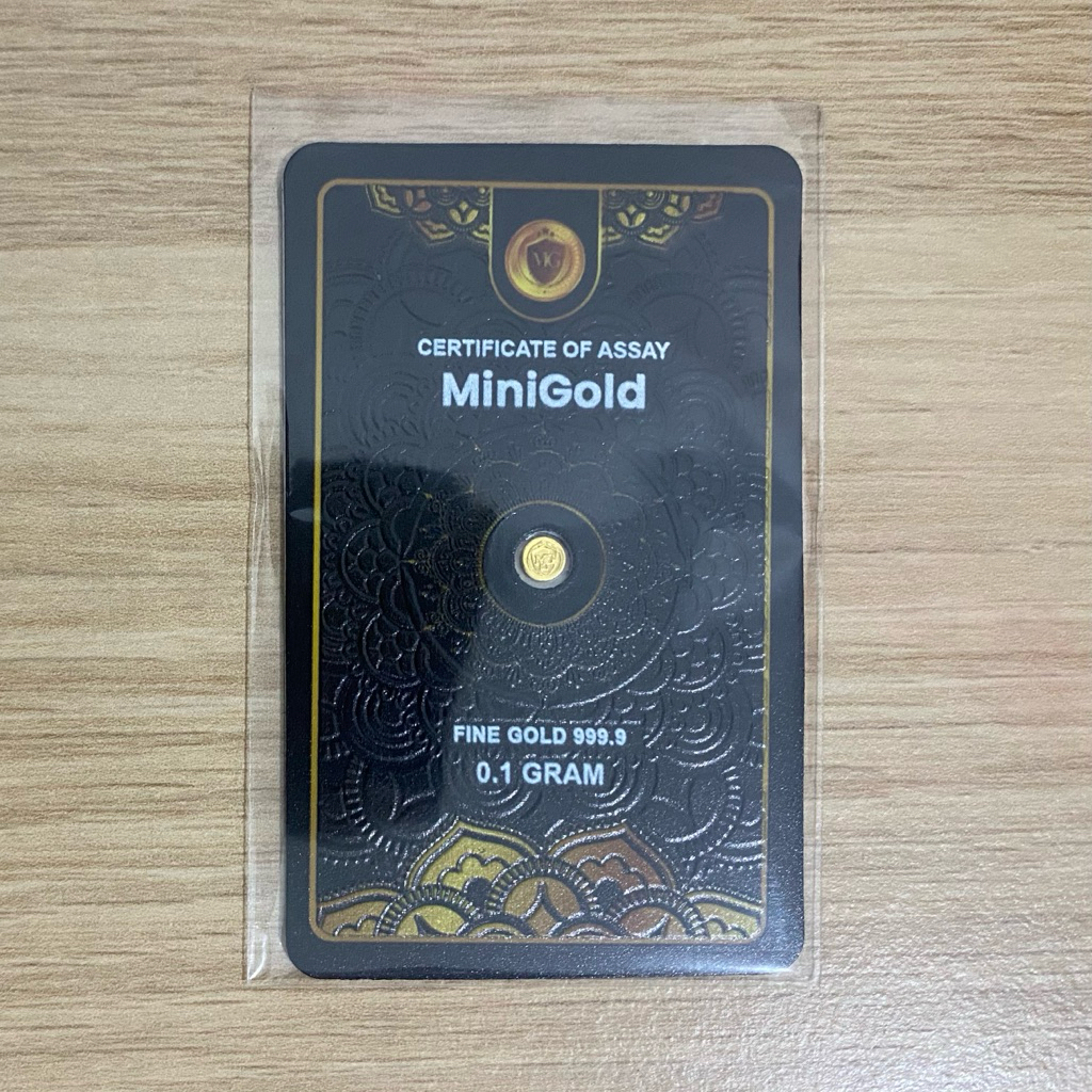 MiniGold new reguler 0.1 Gram Emas Batangan 24 Karat Logam Mulia 999.9 Asli Original Kemasan Baru Bl