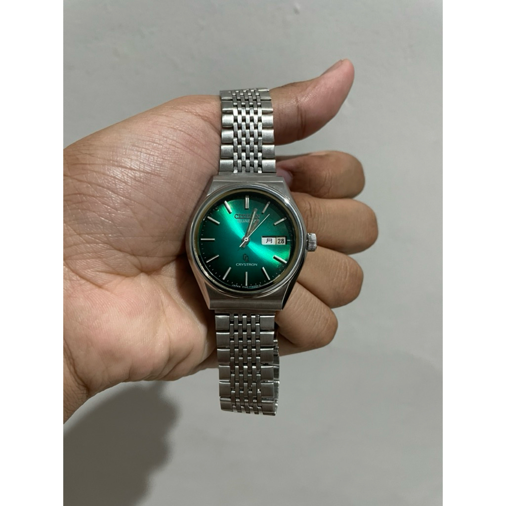 Jam Tangan Citizen Crystron 4.730011 TA Original Vintage Rare Dial Sunburst Mesin Normal Tinggal Pak