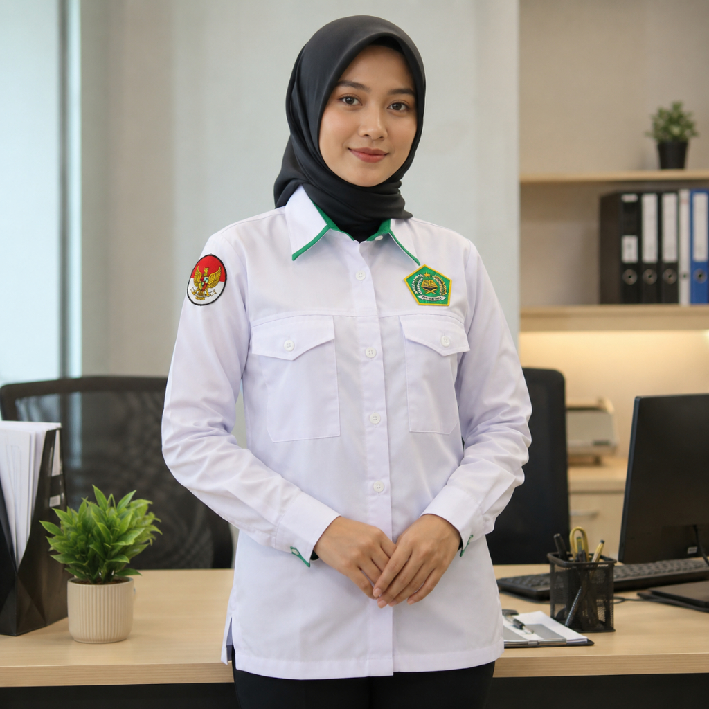 Nexox - Seragam Kemenag Putih Hijau PNS/ASN/PDH/PDL Pemda Pria dan Wanita