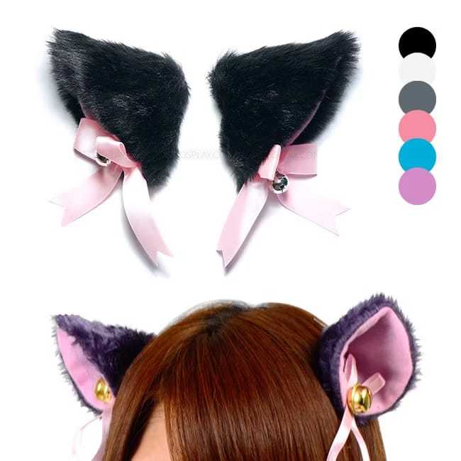 Jepit telinga kucing neko kawai nekomimi cat hair pin black white gray