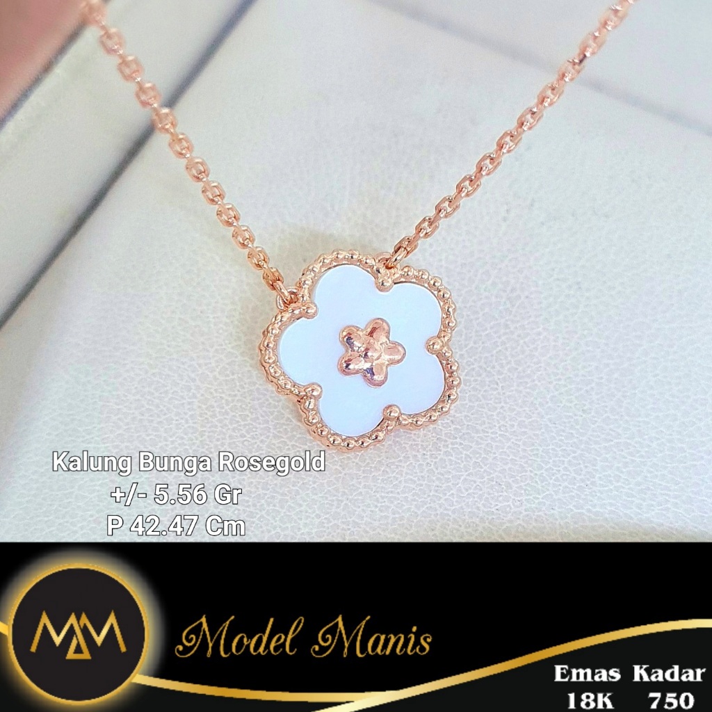 Kalung Bunga Italy AU Rosegold 750 kadar 18k