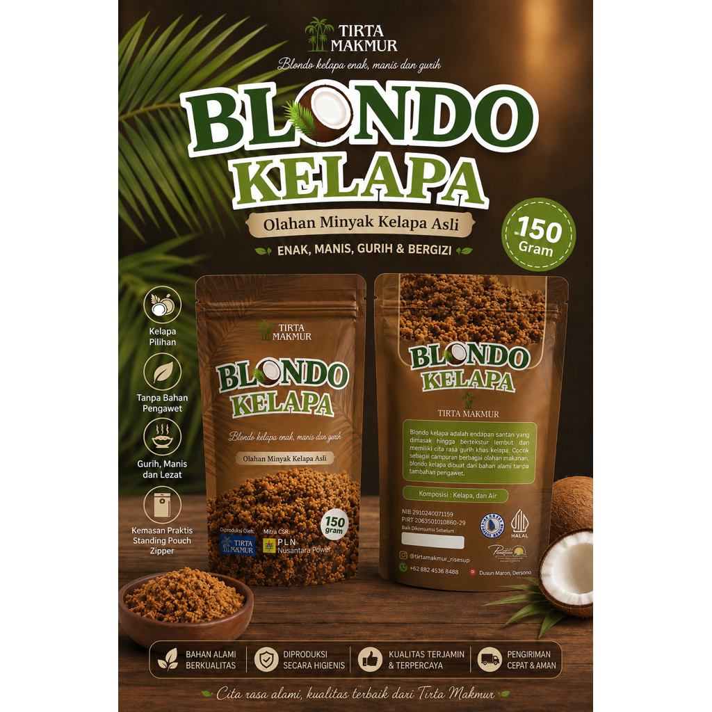 Blondo Kelapa Tirta Makmur 150gr | Blondo Kelapa Asli | Gurih Manis | Tanpa Pengawet | Olahan Minyak