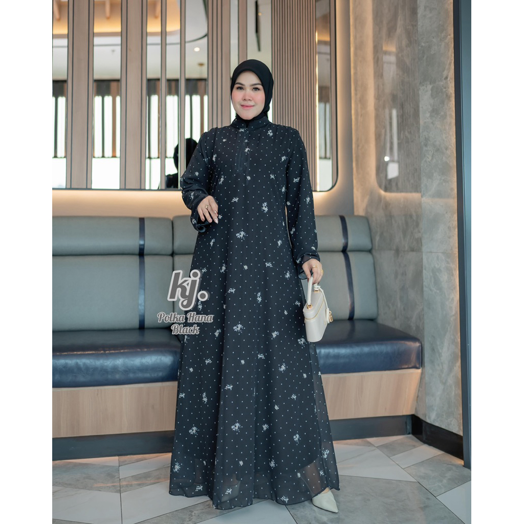 Gamis Polkadot ceruty printing ORI Khadijah Mode