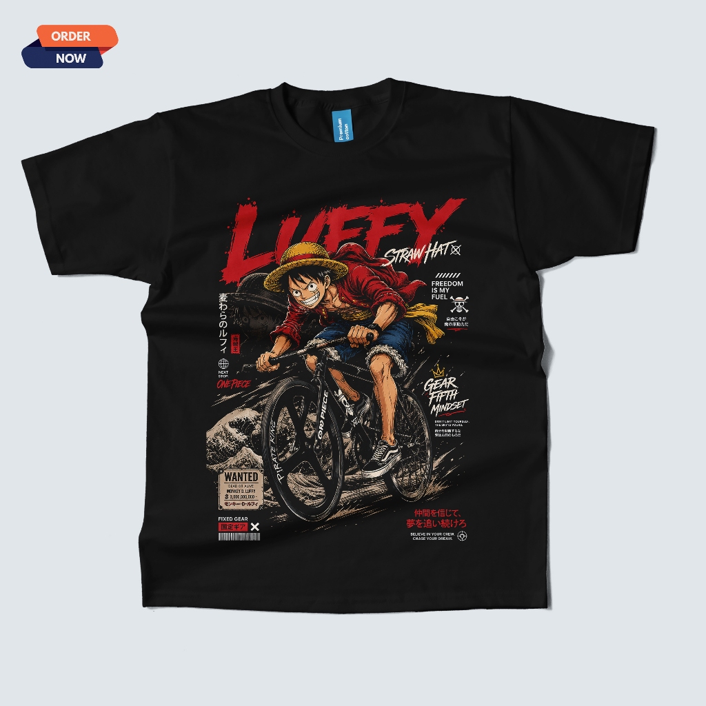 KAOS ONE PIECE LUFFY / SEPEDA / FIXED GEAR / SEPEDA KALCER / PREMIUM COTTON / PRIA WANITA / UNISEX