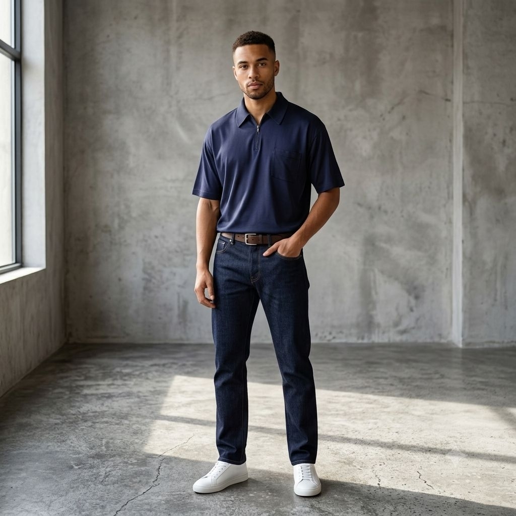 S.T. Dupont Luxury Model Poloshirt Navy Made in Italy Zipper Riri