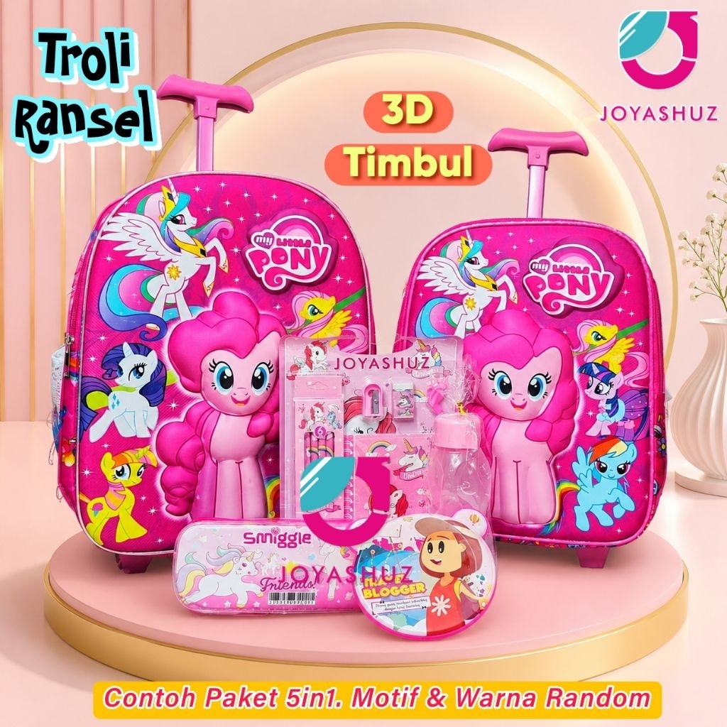 Tas Trolley Anak Perempuan TK Karakter Pony - Tas Dorong Anak TK - Tas Koper Anak Perempuan Unicorn 