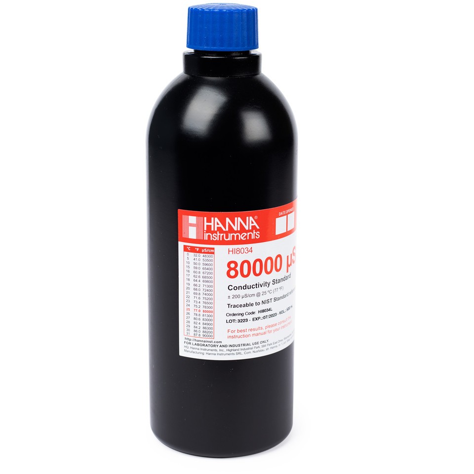 Hanna HI8034L 80000 |aS/cm EC value @ 25°C, 500 mL FDA bottle