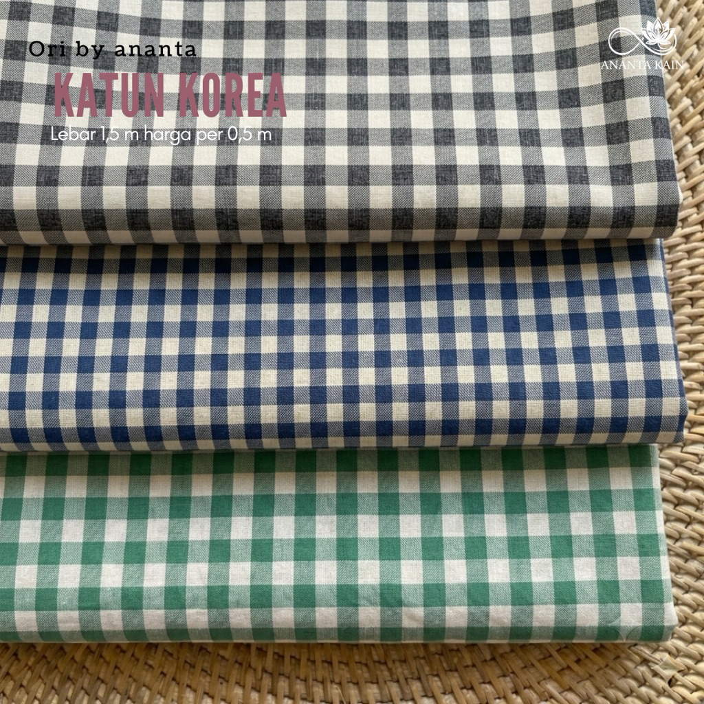 kain katun korea motif kotak kotak kecil - kain katun kotak kotak