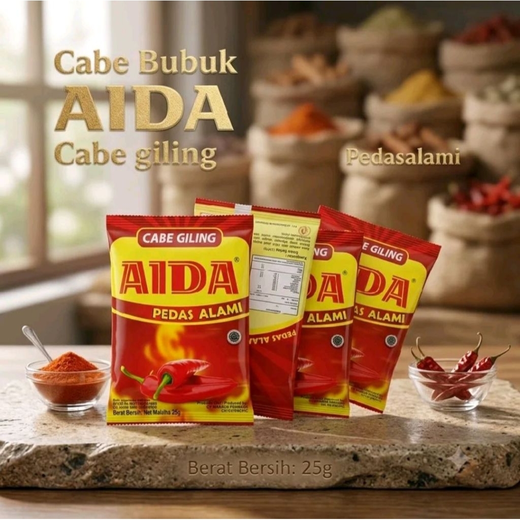 AIDA Cabe giling /AIDA Pacific renteng/cabe bubuk 25gram pedas alami(1pcs)