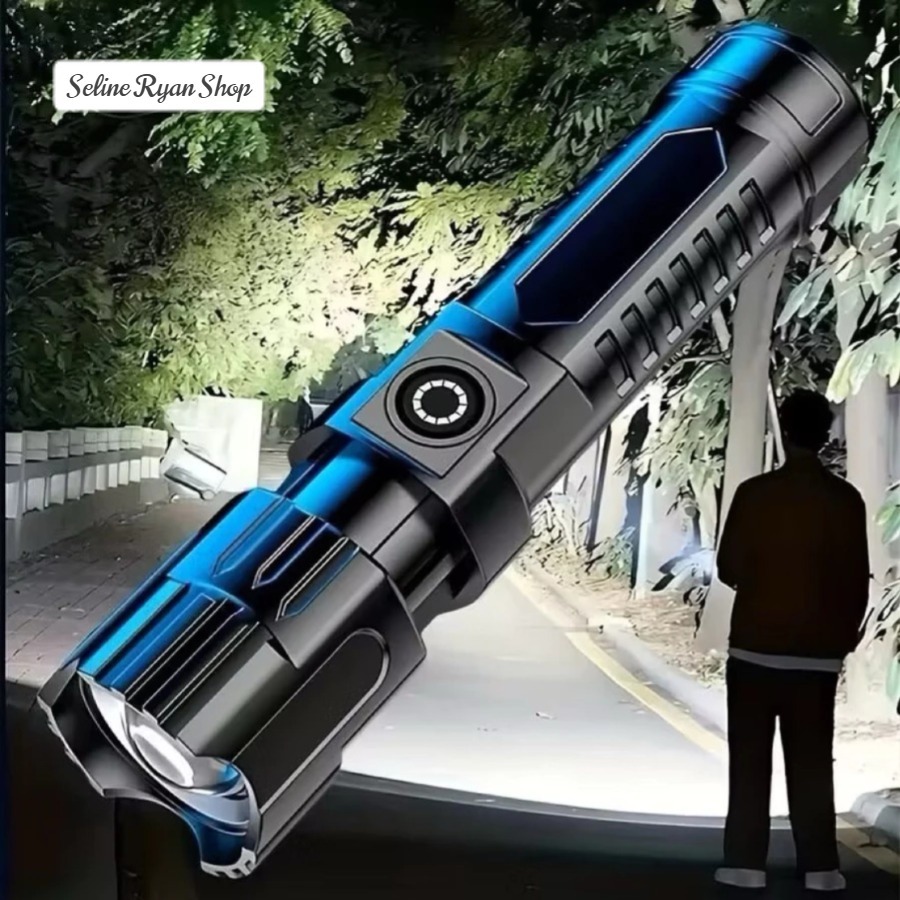 Senter LED Zoom Flashlight Hitam Tabung Panjang