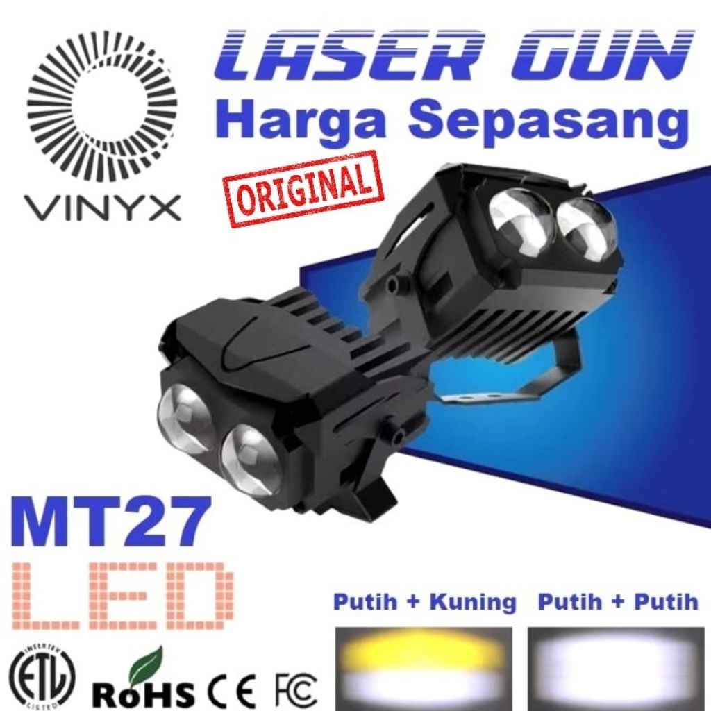 Lampu Tembak Sorot LED Laser Gun Vinyx MT27 Lasergun D3 MT 27 Motor Mobil Dual CSP Warna Putih Kunin