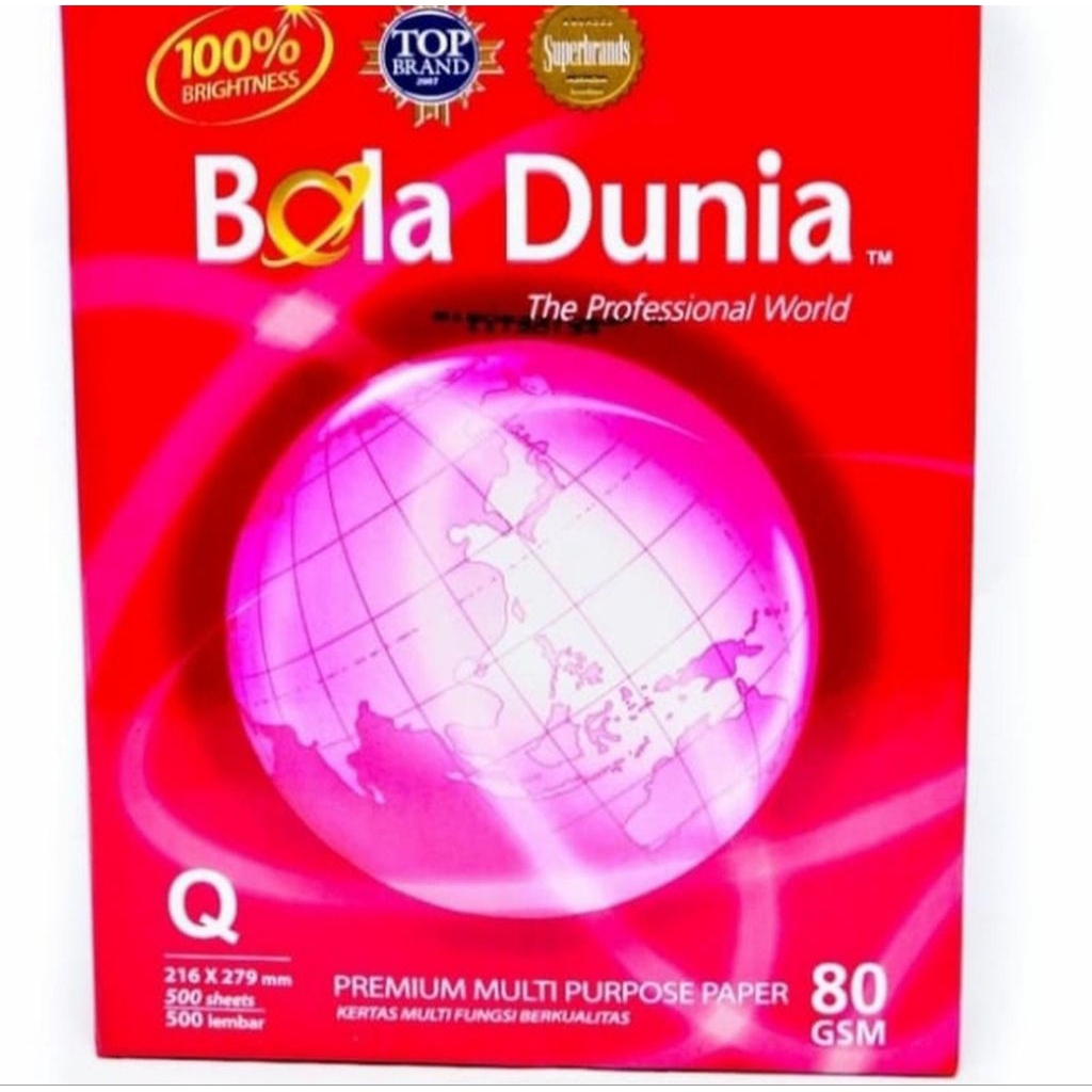 kertas hvs quarto 80gram bola dunia satuan rim