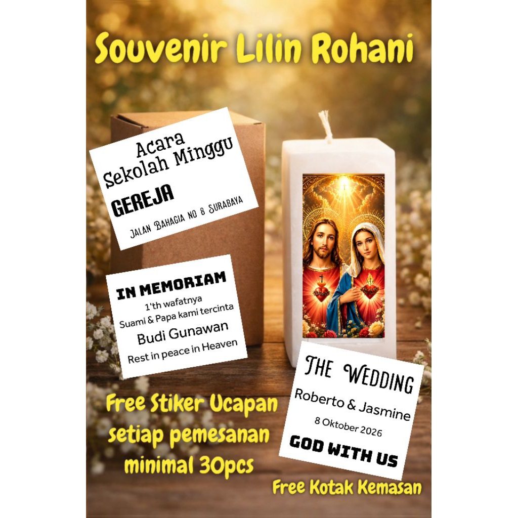 SOUVENIR TUHAN YESUS BUNDA MARIA LILIN GAMBAR DOA ROHANI / Lilin Doa / Lilin Souvenir / Lilin Kriste