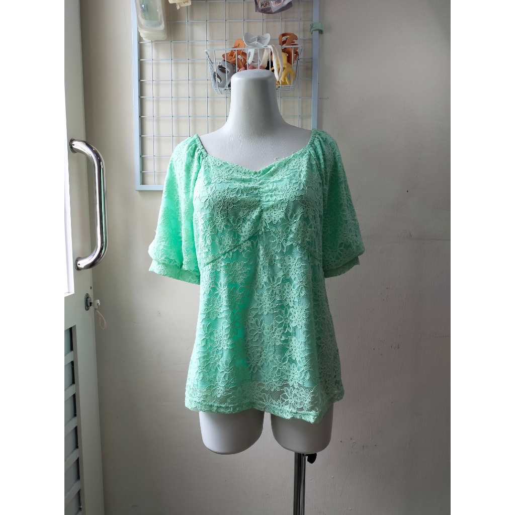 atasan motif brokat/blouse motif brokat/blouse warna mint