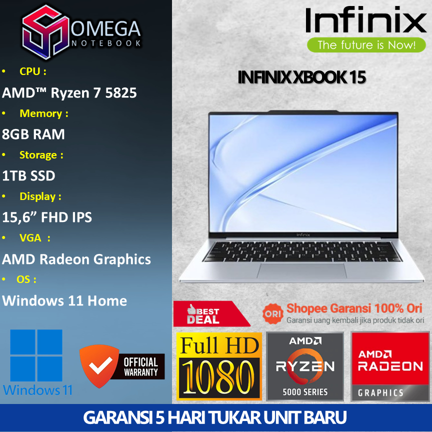 Laptop Infinix Xbook 15 Ryzen 7 5825U 8GB 1TB 15,6 FHD Windows 11