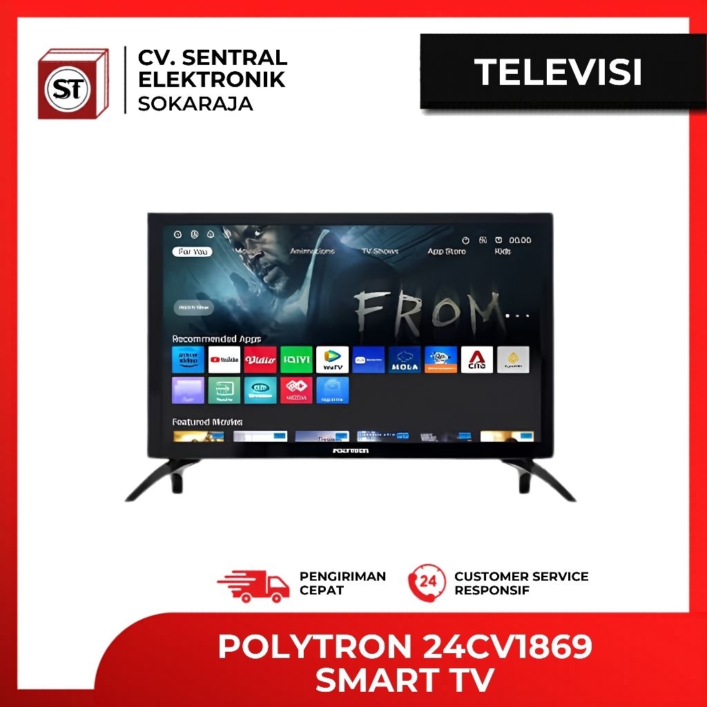 Polytron Smart TV 24 Inch HD Android TV Bluetooth WiFi Digital TV USB HDMI Garansi 5 Tahun