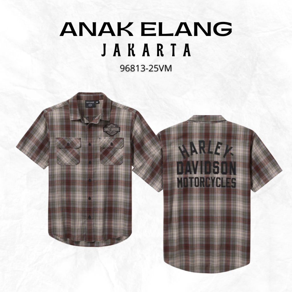 KEMEJA PRIA LENGAN PENDEK HARLEY Men's Racer Font Yarn Dye Plaid Shirt 96813-25VM