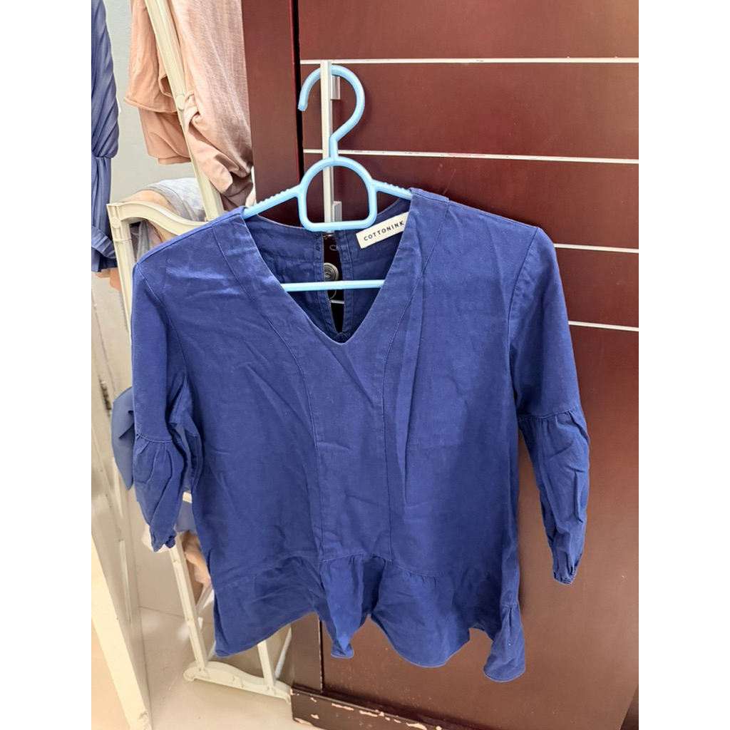 Cotton Ink CottonInk Denim Blouse Navy Top Wanita
