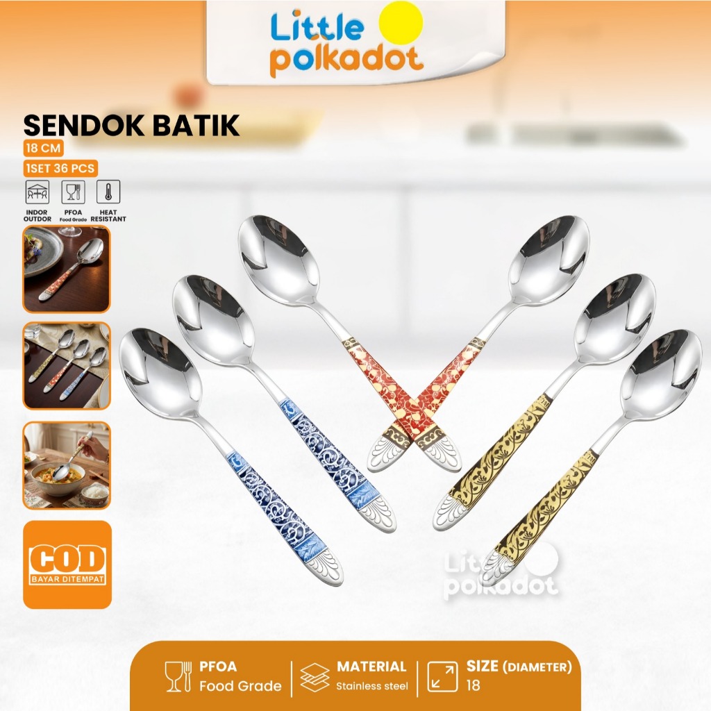Littlepolkadot Sendok batik Set 36Pcs Sendok Makan Stainless Tebal Set Alat Makan Sendok Makan Tebal