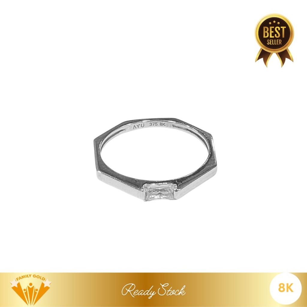 Cincin Emas White Gold Kadar 8K Model Hexagon Cuse Family Gold