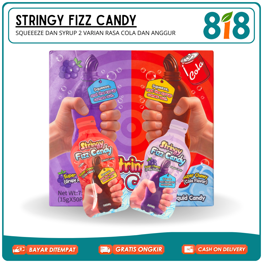 Stringy Fizz Candy - Permen Serat Elastis Sensasi Nikmati Ledakan Rasa Buah Segar & Fizzy Pop, Varia