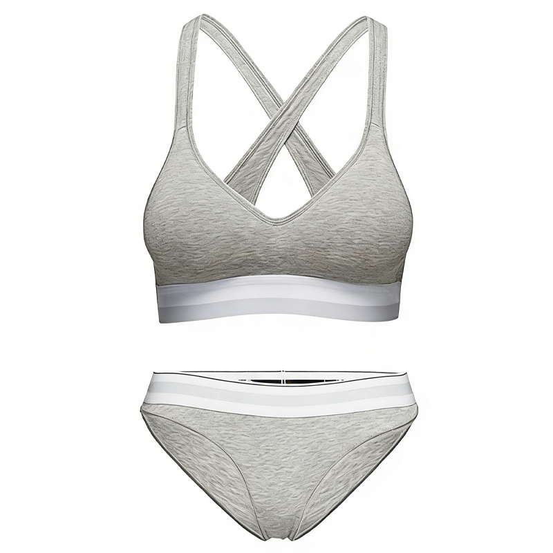 Set bra dan celana dalam modern berbahan campuran katun dengan tali silang.