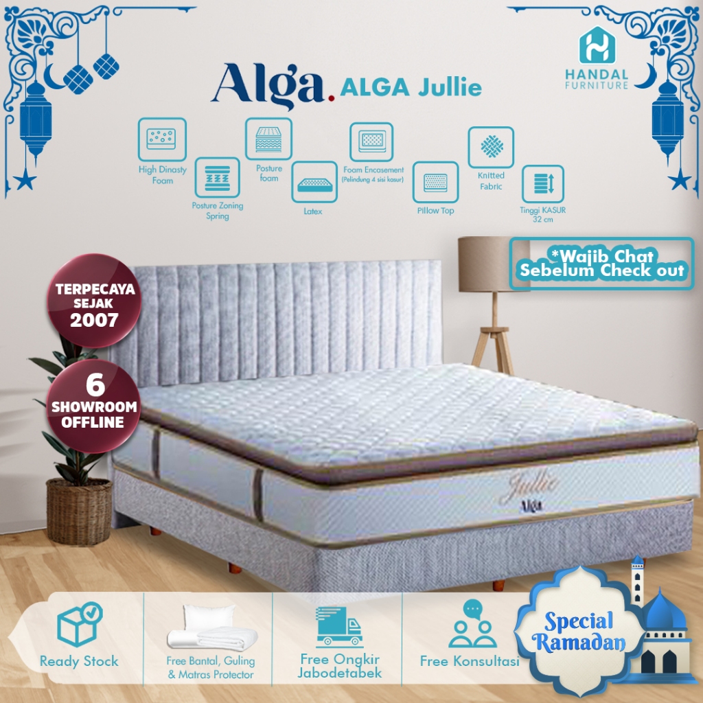 Kasur Springbed Alga Jullie 100x200, 120x200, 160x200, 180x200, 200x200, Latex Anti Bakteri Medium S