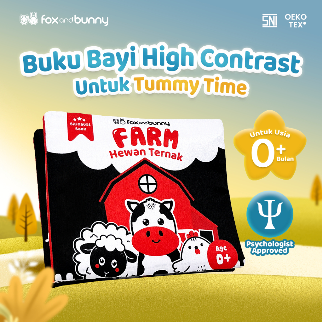 Foxandbunny Mainan Bayi Buku Edukasi Tummy Time Hitam Putih Contrast Book Usia 0-6 Bulan Baby Book T